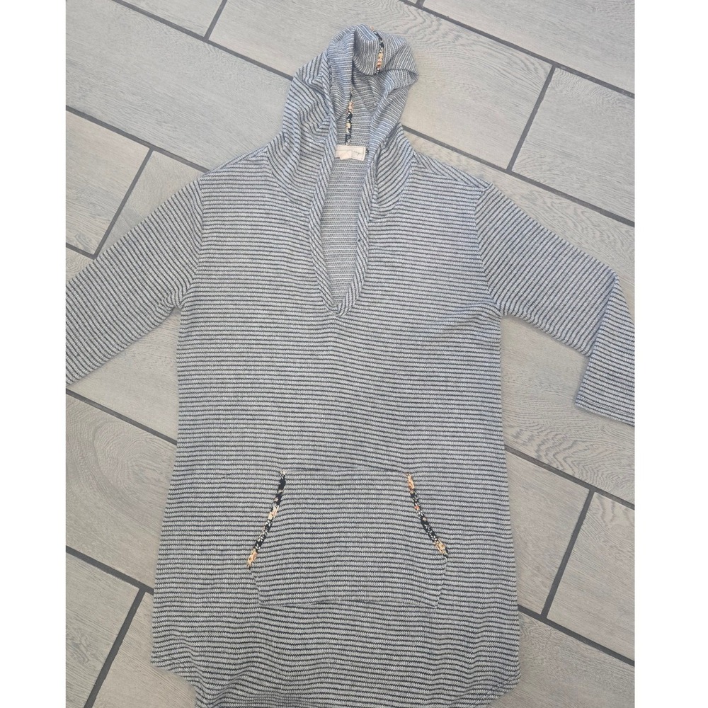 Miss Daisy Womens Grey Striped Hooded Sweater Dress Floral Trim Size S